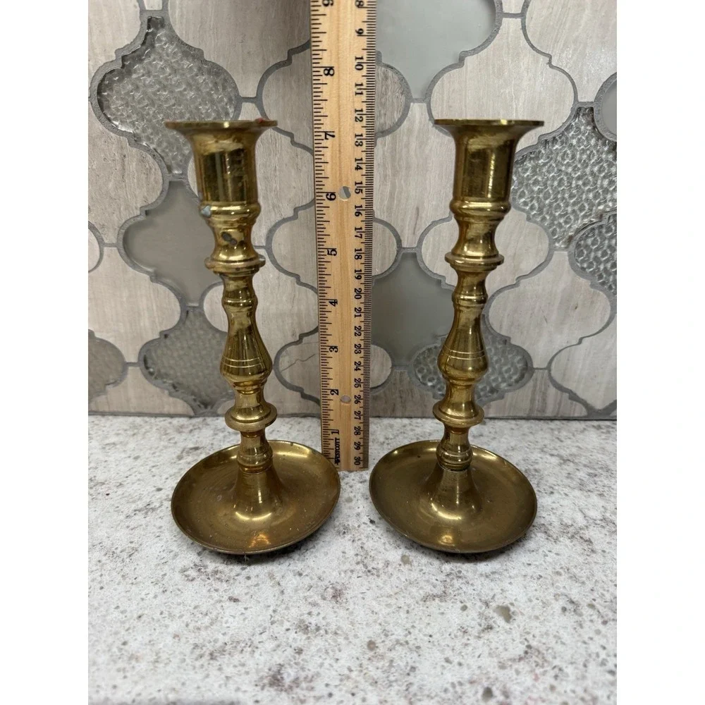 Vintage Brass Candle Stick Holders Set of 2 Cottage Core Decor Hong Kong 9